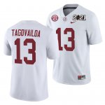 Men's Alabama Crimson Tide #13 Tua Tagovailoa 2021 Rose Bowl Champions White NCAA Playoff Away College Football Jersey 2403FQSN1